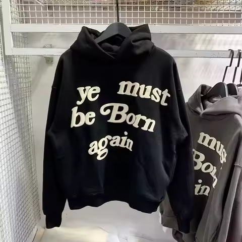 2024Fw Puff Print Kanye West Hoodie Men and Women 1:1 Pink Leaf Color Must Rebirth Hoodie Plus Size 