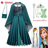 Disney Frozen 2 Elsa Anna Cosplay Costume Princess Baby Dress for Kid Girls Mesh Ball Gown Cloak Crown Wig Accessories Children Carnival Toddler Clothes Kids Clothing Full Set