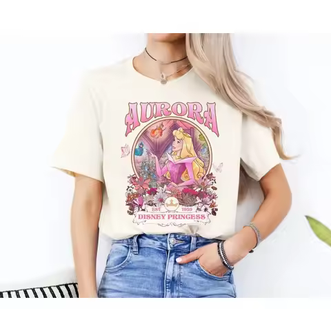 Vintage Disney Sleeping Beauty Shirt Aurora Princess T-Shirt Disneyland Trip Outfits Women Men's Clo