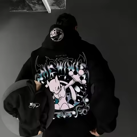 2026 Pokémon Game Creative Mewtwo Printed Cotton Hoodie Unisex Spring/Summer Street Hip Hop Loose Ca