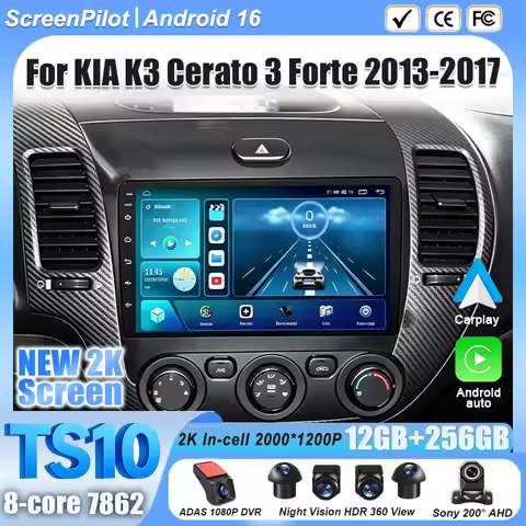 Android 16 For KIA K3 Cerato 3 Forte 2013-2017 Car Radio Stereo Head Unit Multimedia Video Player GP