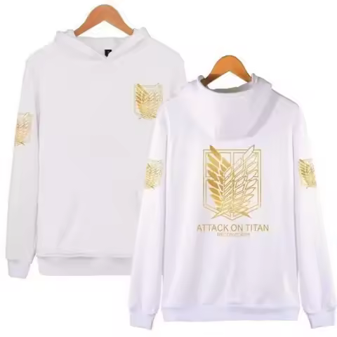 Attack on Titan 2026 New Hot White Hoodie Men Women Spring Cotton Wings of Freedom Emblem Gold Desig