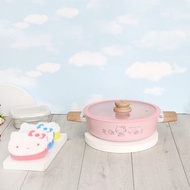 【HELLO KITTY】粉萌鍋具組-日式雙耳湯鍋/壽喜燒鍋-附造型菜瓜布