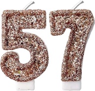 2.8" Rose Gold Glitter Number Candles 57th 75th Birthday Gifts for Women Men Birthday Decorations Bi