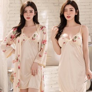Robe Kimono Satin Ice Nightdress Lingerie 4 Colour Yukata Woman