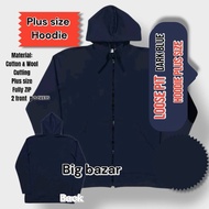 3XL-7XL+ PIT 33 INCH UNISEX  SWEATER HOODIES ZIP PLUSSIZE (BLACK) HOB