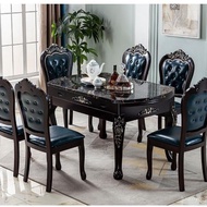 Variable round Table Retractable Folding Dining Tables and Chairs Set Marble round Light Luxury European Dining Table Bl