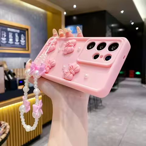 For Xiaomi Redmi Note 10 9 8 7 Pro 4g 5g 10s 3D Pearl Pink Bow Phone Case On Note10 S 10pro With Bra