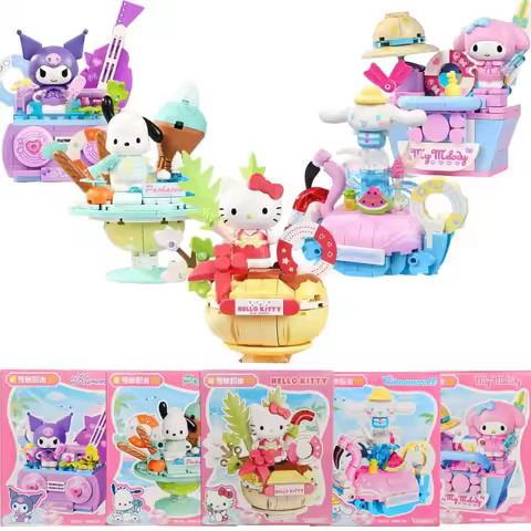 Keeppley DIY Building Blocks Toys Kawaii Summer Party Series Sanrio Hello Kitty Cinnamoroll Kuromi M