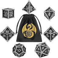 DND Metal Dice Set, Dragon Theme, 7-Piece Polyhedral Metal Dice, RPG, MTG, Role Playing Board Game A