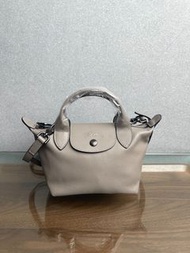 Longchamp Le Pliage Cuir Mini Top Handle Bag Grey