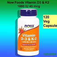 Now Foods Vitamin D-3 &amp; K-2 1,000 IU 45 mcg 120 Veg Capsules Food Vit D3 K2 1000 1000IU Capsule Caps