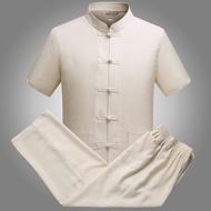 Men's One set 2 pieces Cotton Linen Kung Fu Uniform Tang Shirt Men Chinese Traditional Clothing Shor