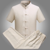 Men's One set 2 pieces Cotton Linen Kung Fu Uniform Tang Shirt Men Chinese Traditional Clothing Shor