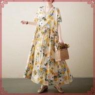 Oladivi Summer Short Sleeve Bohemian Dress for Women New Casual Loose Long Dresses Oversized Plus Si