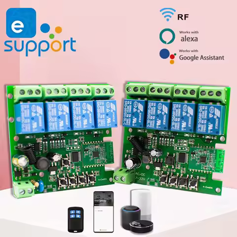 Wifi Smart Switch Module 1/2/4CH 433MHz RF Inching Self-Locking Relay AC DC 7-32V 85-250V Timer Alex