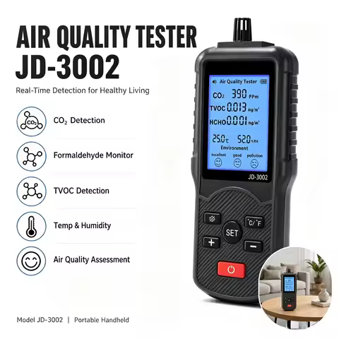 Digital Air Quality Tester CO2 350-2000ppm TVOC 0-2mg/m3 HCHO 0-1mg/m3 Temp 0-90C Humidity 0-99%RH w