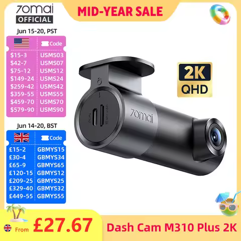 70mai Dash Cam M310 Plus 2K English Voice Control 1440P WDR Night Vision 24H Parking Surveillance 70