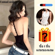 LunaLush Women's Clothing Sleeveless Shirt Halter Neck Foam Padding Openwork Back Korean Style-FY101