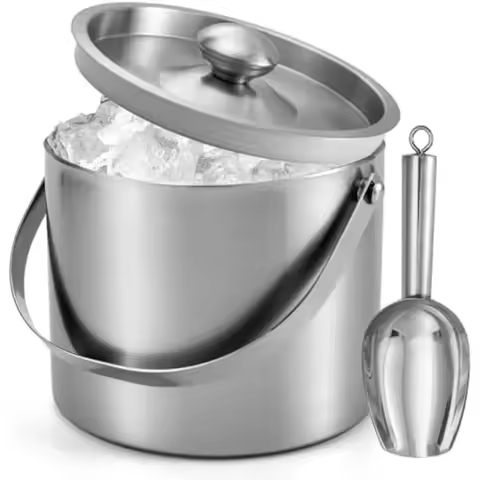 3/4L Stainless Steel Insulated Ice Bucket Double Walled Beverage Tub Comfortable Carry Handle Ice Co