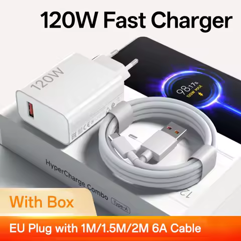 120W USB Fast Charger EU Adapter 6A Charging Cable Phone Charger for Xiaomi 17 15 14 Ultra 14T 13T P
