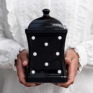 City to Cottage Handmade Black and White Polka Dot Large Ceramic 31.5oz/900ml Kitchen Storage Jar wi