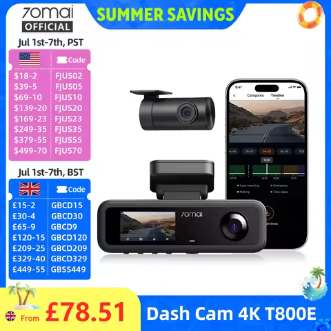 70mai 3-Channel Dash Cam T800E 4K HDR F1.55 Aperture Supercapacitor Voice Control GPS Car DVR 70mai