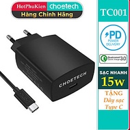 (Tặng dây sạc) Bộ cóc củ sạc nhanh 15W chuẩn PD 3.0 Type-C hiệu CHOETECH TC0001 cho điện thoại / máy