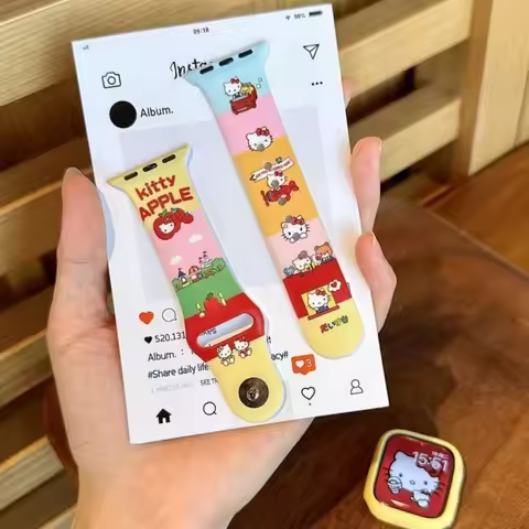 Anime Sanrio Hello Kitty Watch Band Colorful Silicone Strap for IWatch 11 10 9 8 7 SE Cartoon Replac