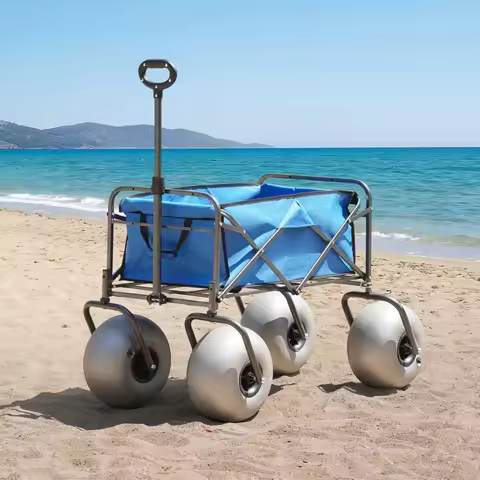 Beach Wagon with Balloon Wheels –13'' Big Inflatable Tires Glide on Soft Sand, Heavy Duty 300 lbs Ca