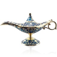 22Cm Elegant Vintage Metal Carved Aladdin Lamp Light Wishing Tea Oil Pot Decoration Figures Saving Collection Arts Craft Gift
