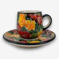 波蘭手繪手工陶-濃縮杯盤組 100ML 富貴紅系列 設計師款