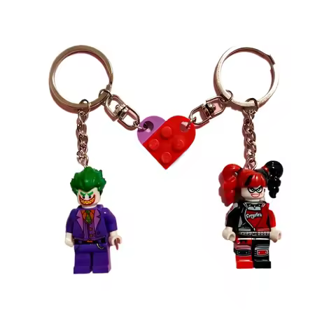 Joker & Harley Quinn Couple Splicable Heart Building Block Keychain Bag Charm, Holiday Gift