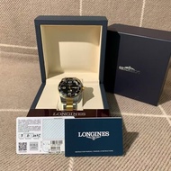 二手浪琴Longines康卡斯系列  型號:L3.781.3.56.7，自動機械機芯，表徑41毫米 精鋼間金，黑色太陽紋錶盤，陶瓷外圈，旋入式表冠，夜光刻度，日曆顯示，300米防水，72小時動力儲備，