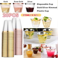 20PCS 9OZ Disposable Cup Gold Silver Rimmed Plastic Cup Drinking cups Wedding Party Tableware