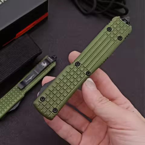 Micro Tech Navy UT OTF Pocket Knife D2 Blade CNC Aluminum Alloy Outdoor Tactical Knife Self-defense 