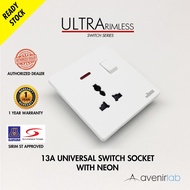 reTouch Ultra Rimless 13A Universal 3 Pin Socket With Neon Frameless Switch Socket [WHITE]