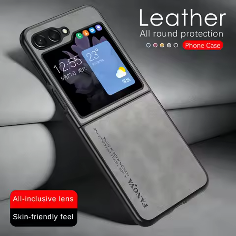 Sheepskin Leather Phone Cover For Samsung Galaxy Z Flip 5 Flip5 zFlip5 zFlip 5 5G TPU Frame Camera L
