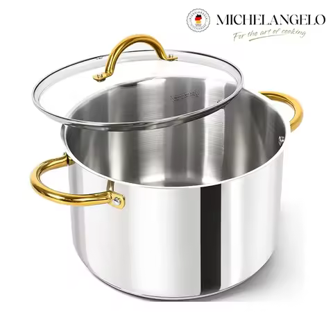 MICHELANGELO 6/8/10QT Stainless Steel Stock Pot with Lid Cooking Pot with Double Handle Induction Co