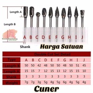 mata bor tuner cuner double groove harga satuan 1pcs shank 3mm kepala 6mm metal porting mini grinder