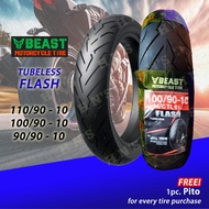 Beast Motorcycle Tire Tubeless Flash 110/90-10 100/90-10 90/90-10 Free Pito
