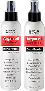 KERATIN RESEARCH Brazilian Keratin Hair Blowout Treatment Professional Results Straightening and Smoothing Hair with Thermal Protection argan Oil Spray Queratina Keratina (THERMAL PROTECTOR)