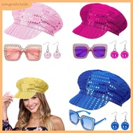 CONG 70s Disco Costumes Outfit Women Halloween Hippie Dressing Accessories Disco Set