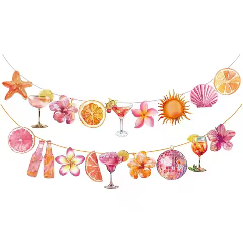 Pink Orange Sunset Party Banner Tropical Sunset Tequila Garland Sunset Theme Party Decorations