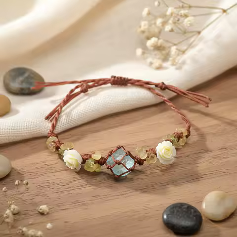 Handcrafted Bohemian Style Bracelet for Women with Original Design Blue Artificial Crystal Main Ston