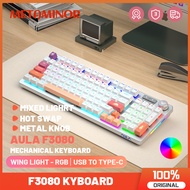 Aula F3080 Gaming Mechanical Keyboard Hot Swap Mixed Llight with Knob Metal Panel for Laptop PC