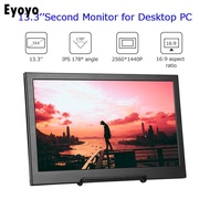 Eyoyo 13.3”IPS Second Screen 2560x1440 Gaming Monitor for Pc Laptop Compatible with Raspberry Pi