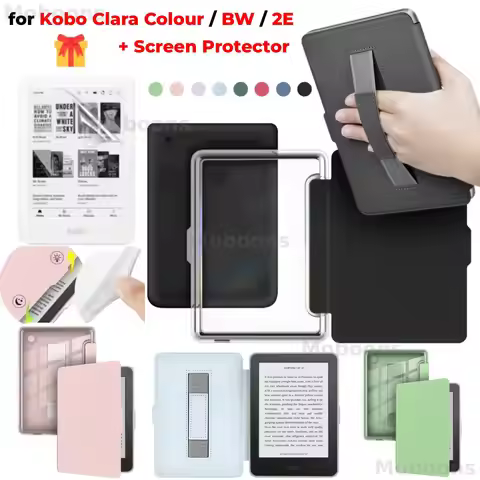 For Kobo Clara Colour/ BW / 2E Case with Hand Strap + Screen Protector Acrylic PU Leather Ergonomic 
