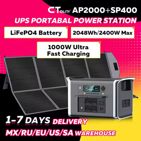 CTOLITY AP2000 2048Wh Solar Generator 2400W LFP Battery & 400W Solar Panel Portable Power Station Ca