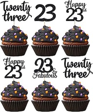 24 Pcs 23 Birthday Cupcake Toppers -BLACK Glitter, Twenty Three Cupcake Topper, 23 Cupcake Toppers,